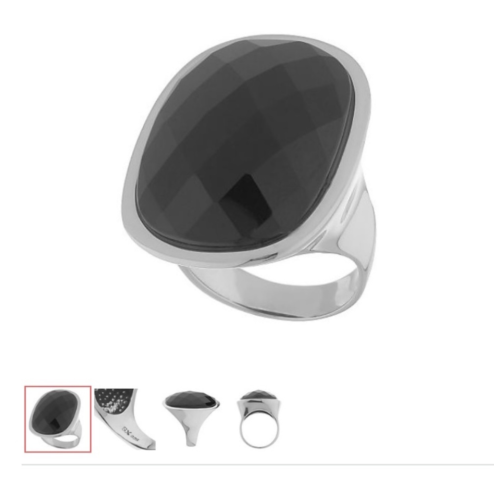 Sterling Cushion Cut Checkerboard Faceted Onyx Ring/Size 6/NEW!